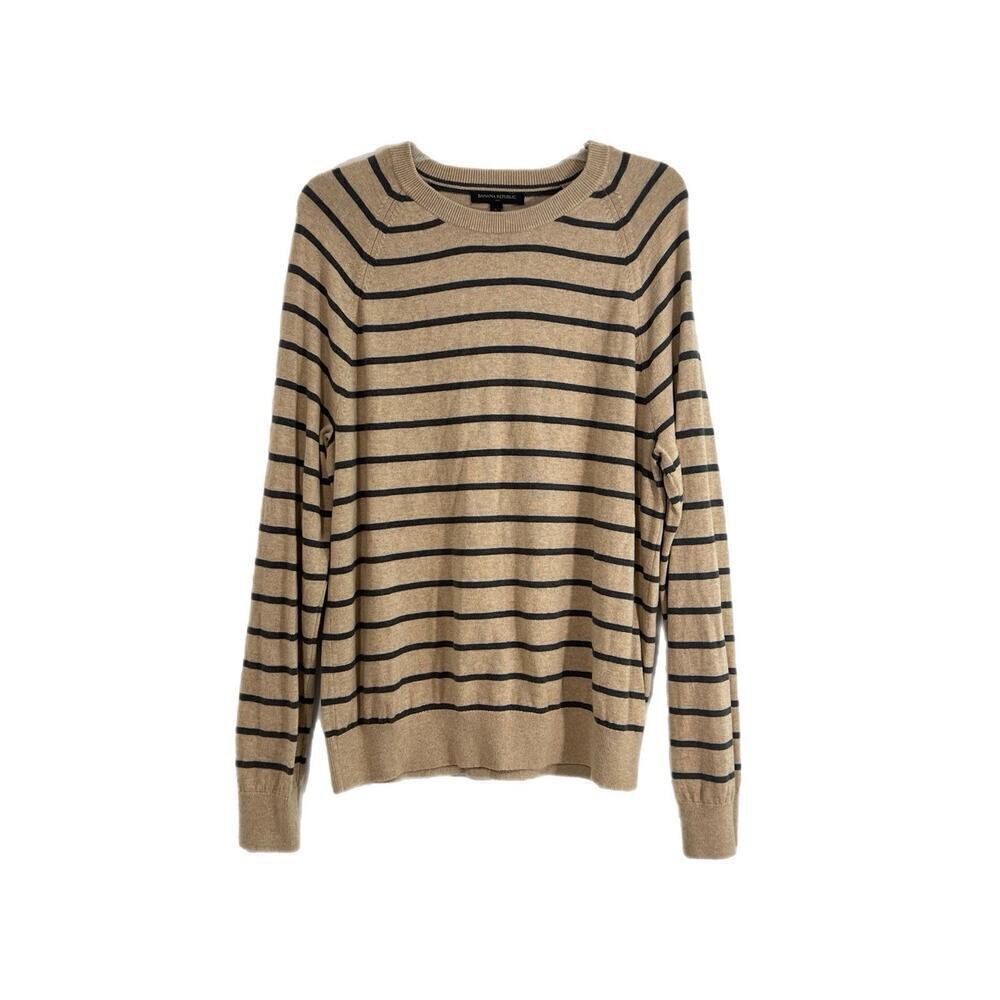 Banana Republic Large Silk Cotton Cashmere Blend Sweater Crew Neck Striped Beige